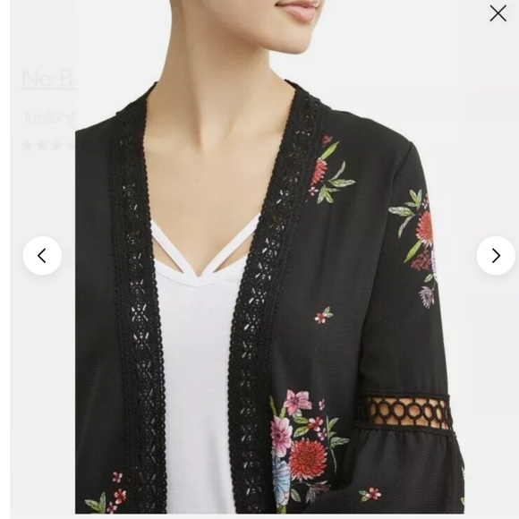 No Boundaries Black Floral Cadigan Size Medium - Picture 3 of 7
